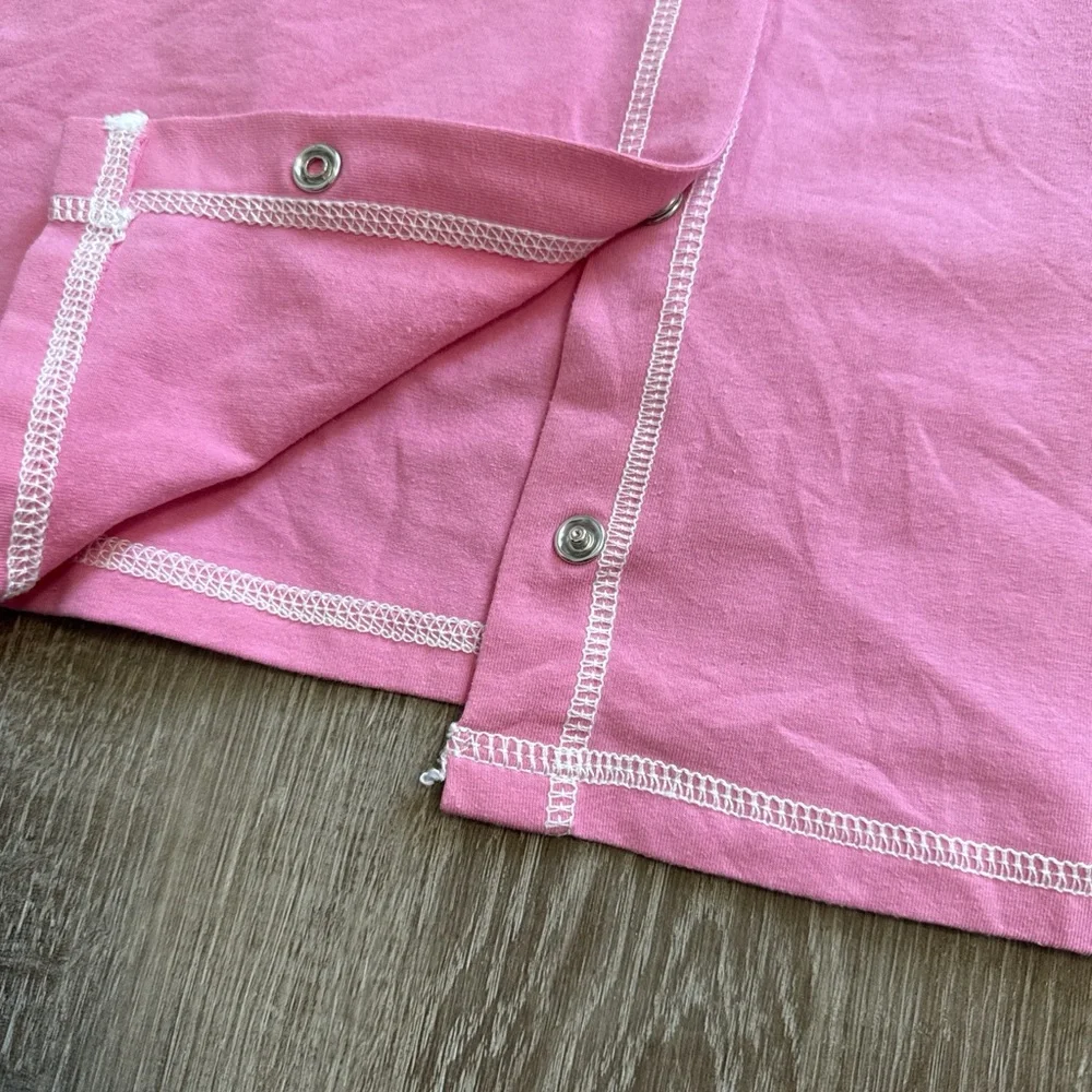 Denim & Company Cotton Pink Pajama Top With Snap Button Collared Size XL - Picture 4 of 11
